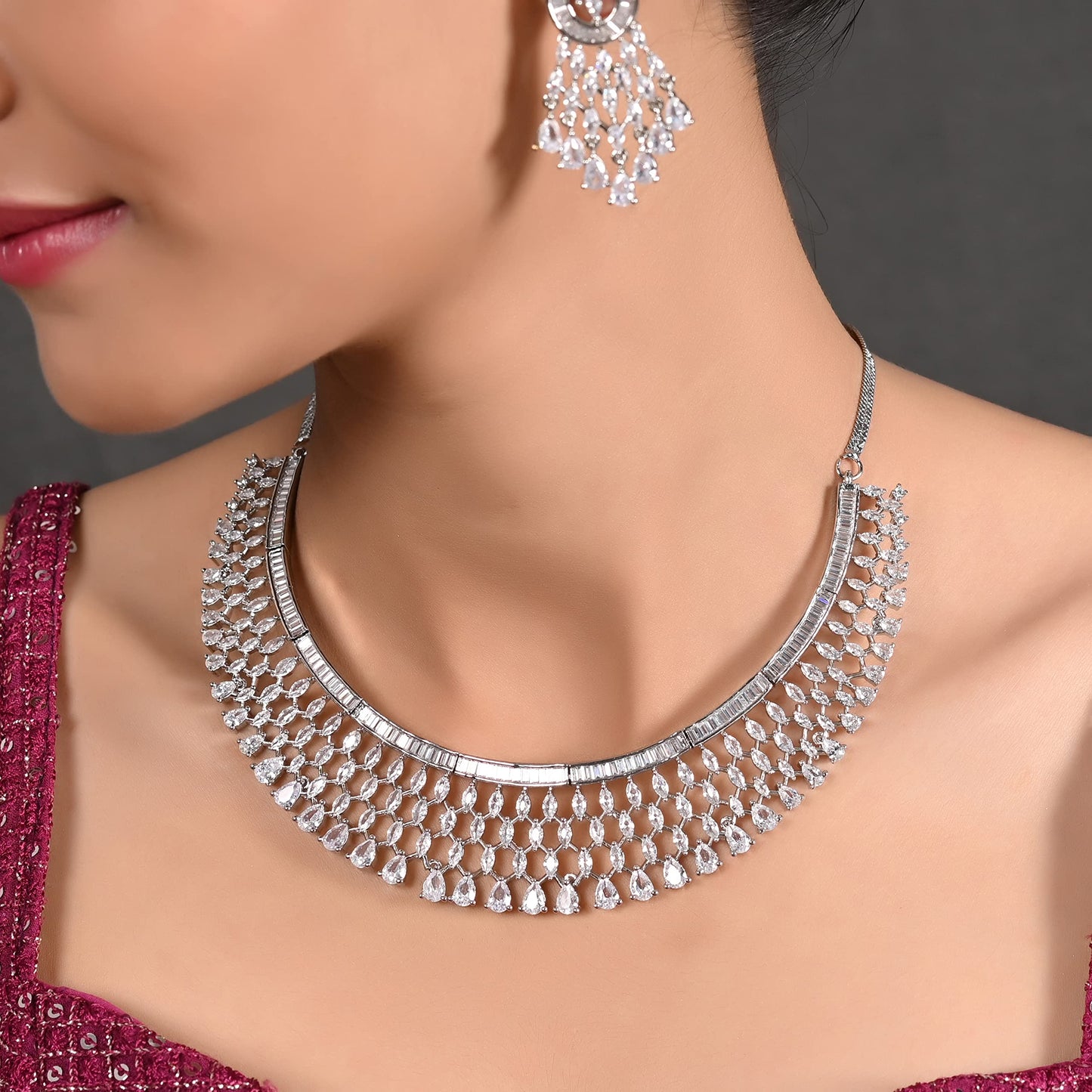 American Diamond Necklace set Gold Plated Traditional stylish wedding Western