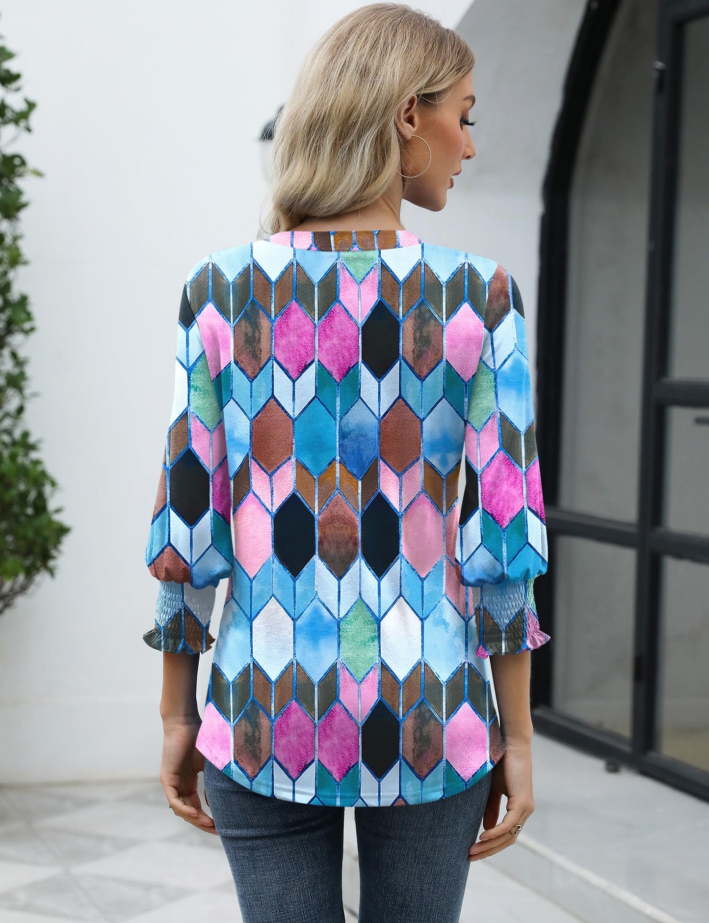 Fashion Tops 3/4 Length Sleeve Business Casual Summer Tees Shirts
