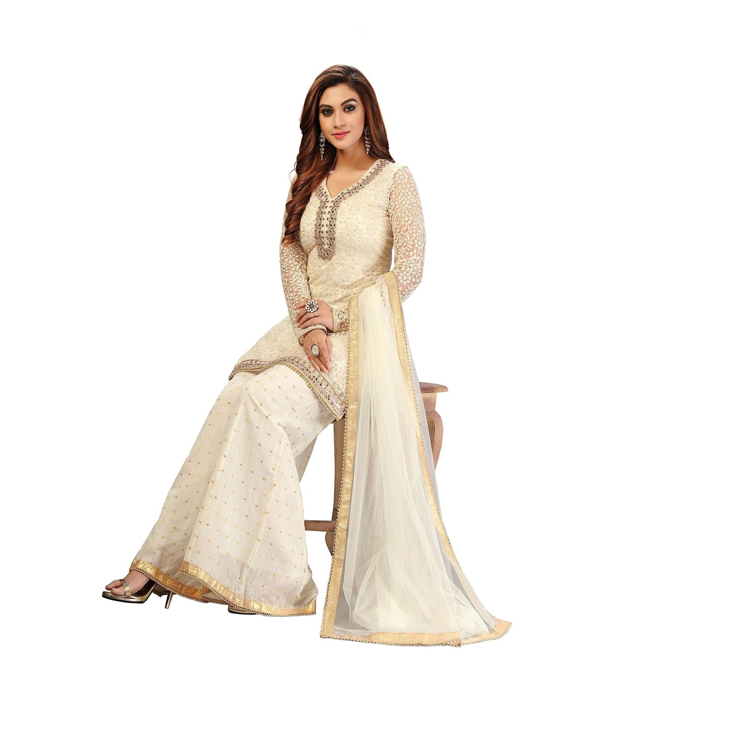 Cotton Embroidery Salwar Suit Set Kurta Sharara with Dupatta