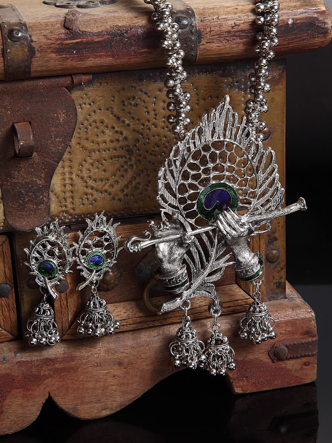 Fashion Latest Stylish Design Fancy Traditional Oxidised Silver Necklace Jewellery Set for Women