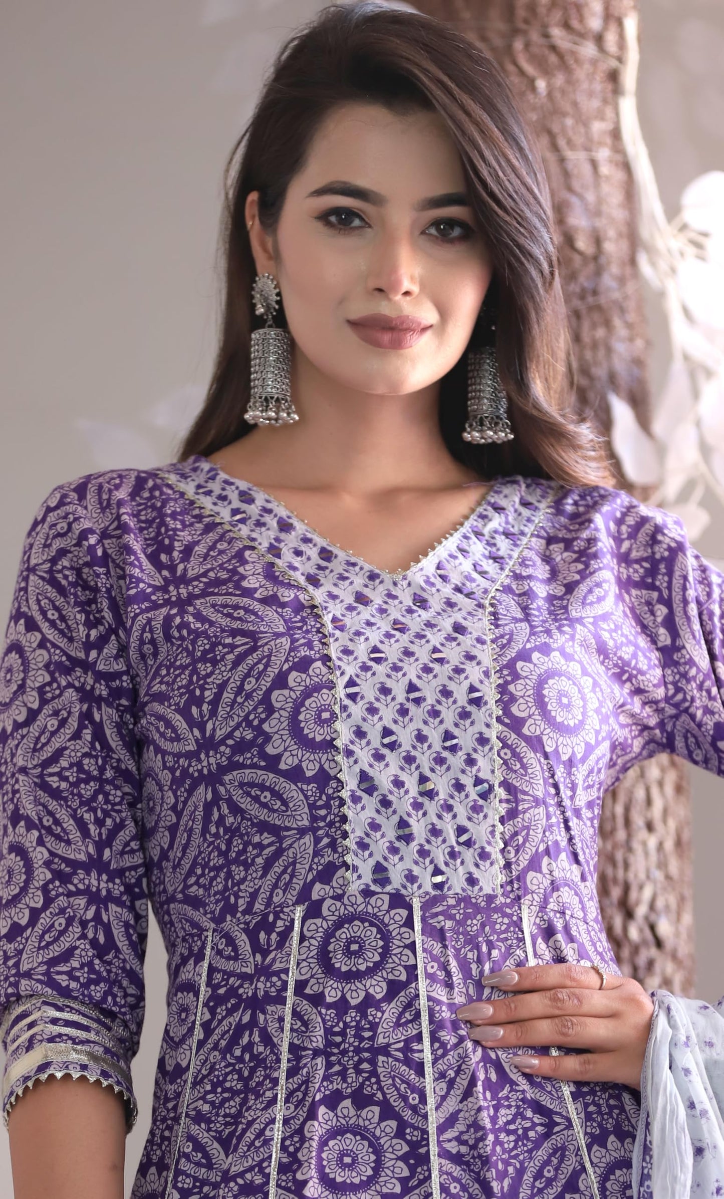 Cotton Anarkali Kurti Pant Set with Dupatta