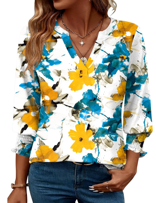 Women's V Neck 3/4 Sleeve T Shirts Casual  Summer Tees Shirts