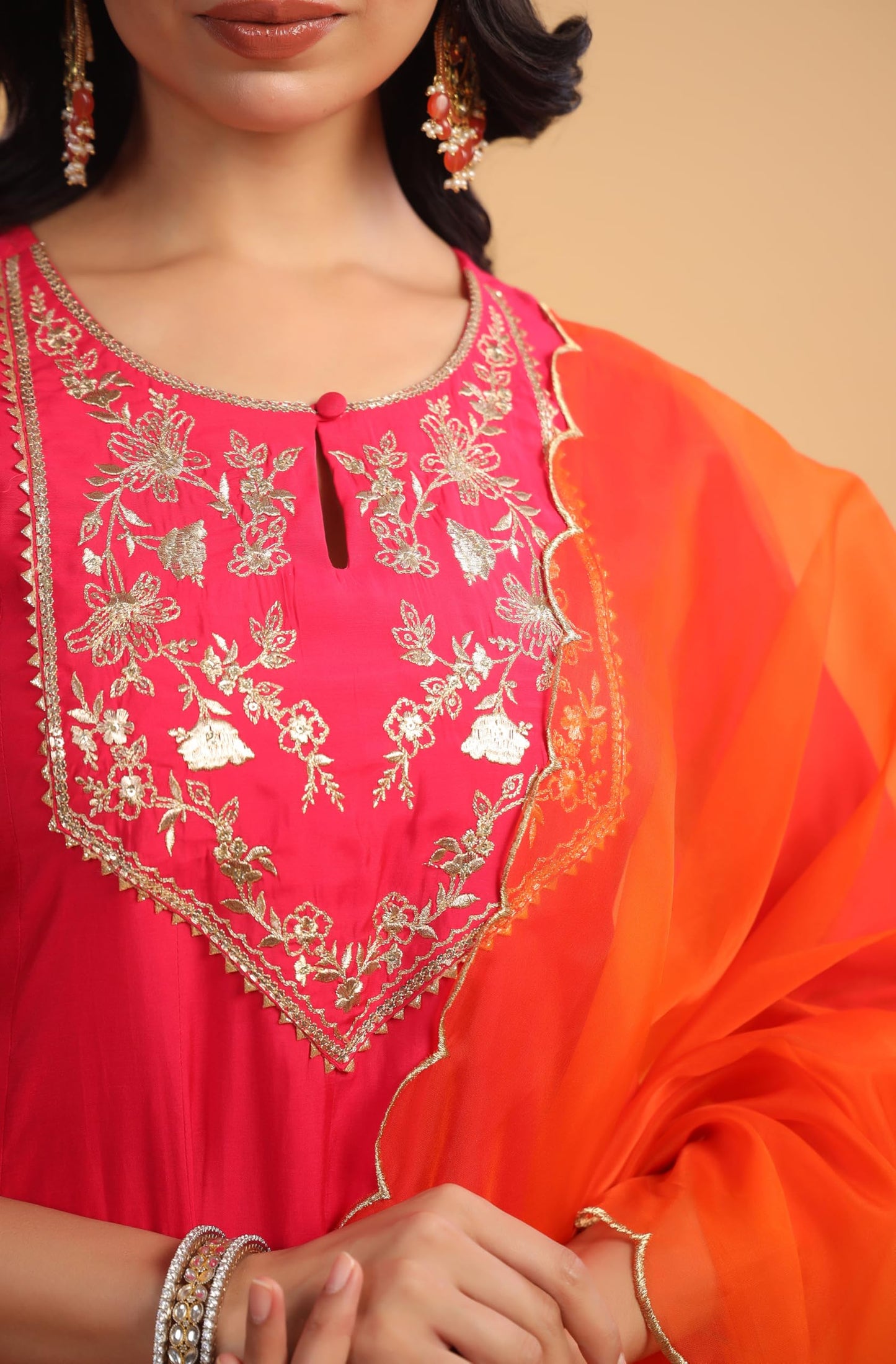Anarkali Pink Yoke Embroidery Festive Calf Length Kurti Set