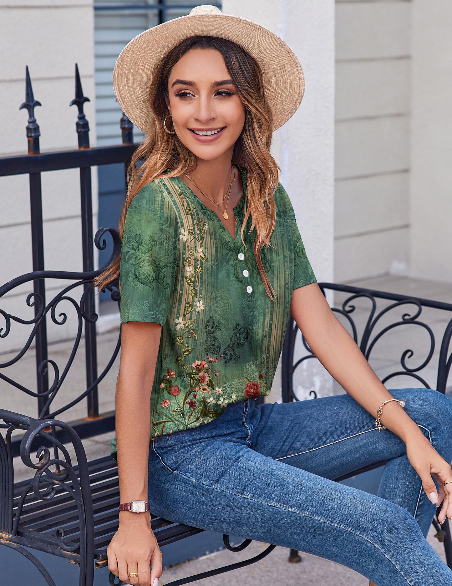 Womens Summer Tops Casual Short Sleeve V Neck Shirts