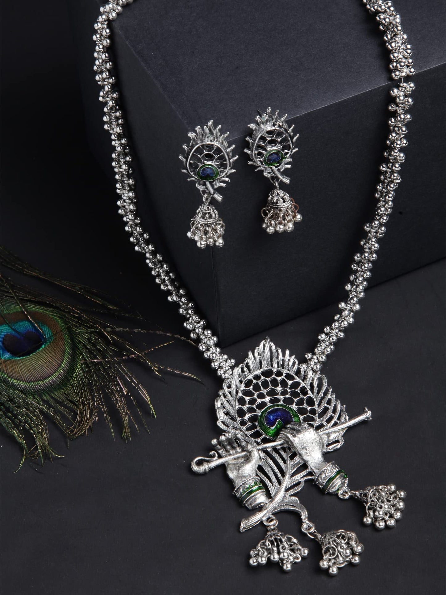 Fashion Latest Stylish Design Fancy Traditional Oxidised Silver Necklace Jewellery Set for Women