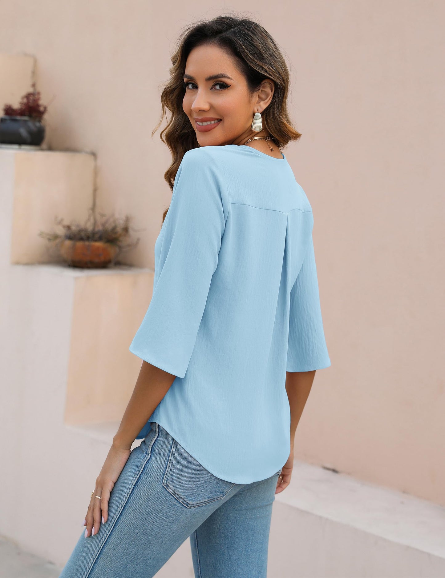 Blooming Jelly Casual top Sleeve V Neck Ruffle Tops