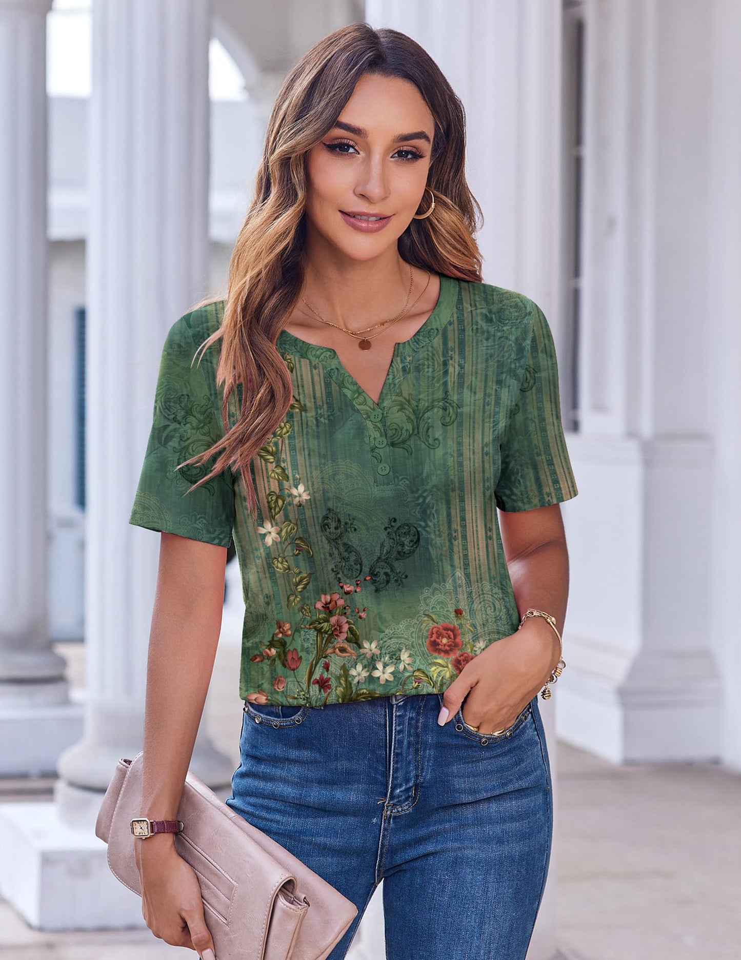 Womens Summer Tops Casual Short Sleeve V Neck Shirts