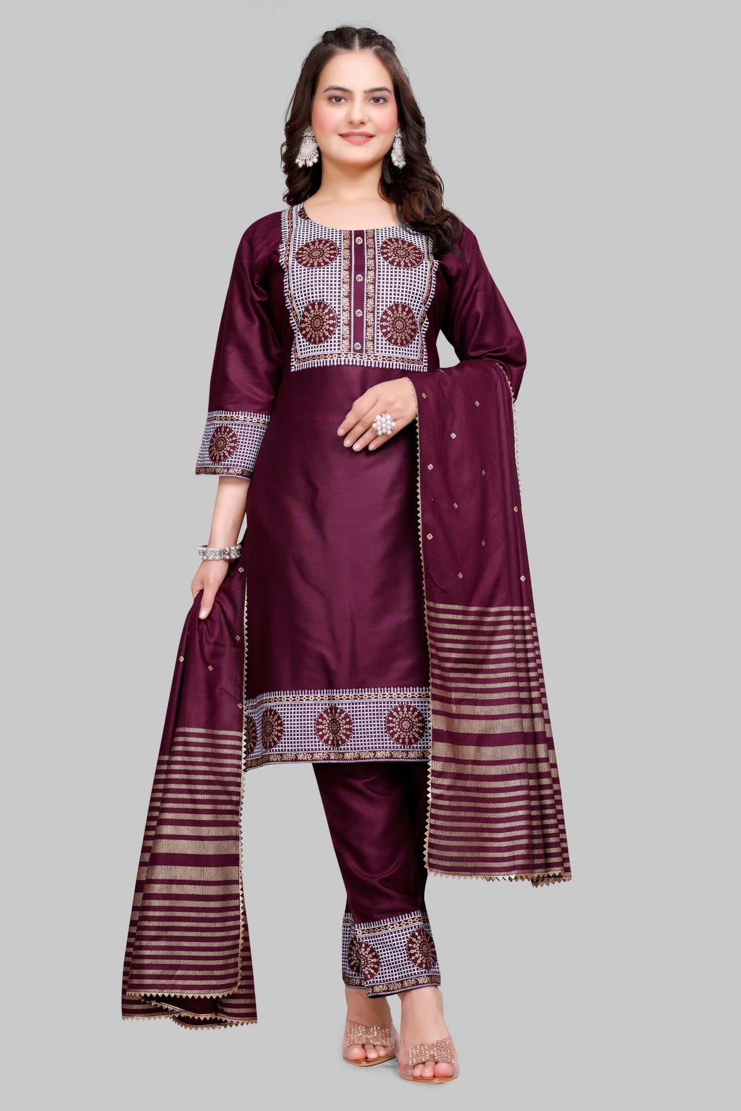 Embroidered Traditional Kurti,Pant & Dupatta Set