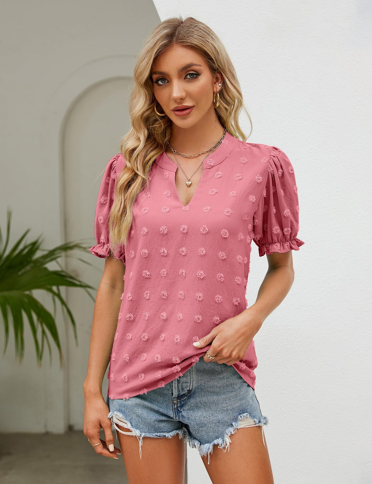 Blooming Jelly Women's Puff Sleeve Casual Tops Fashion White Polka Dot top