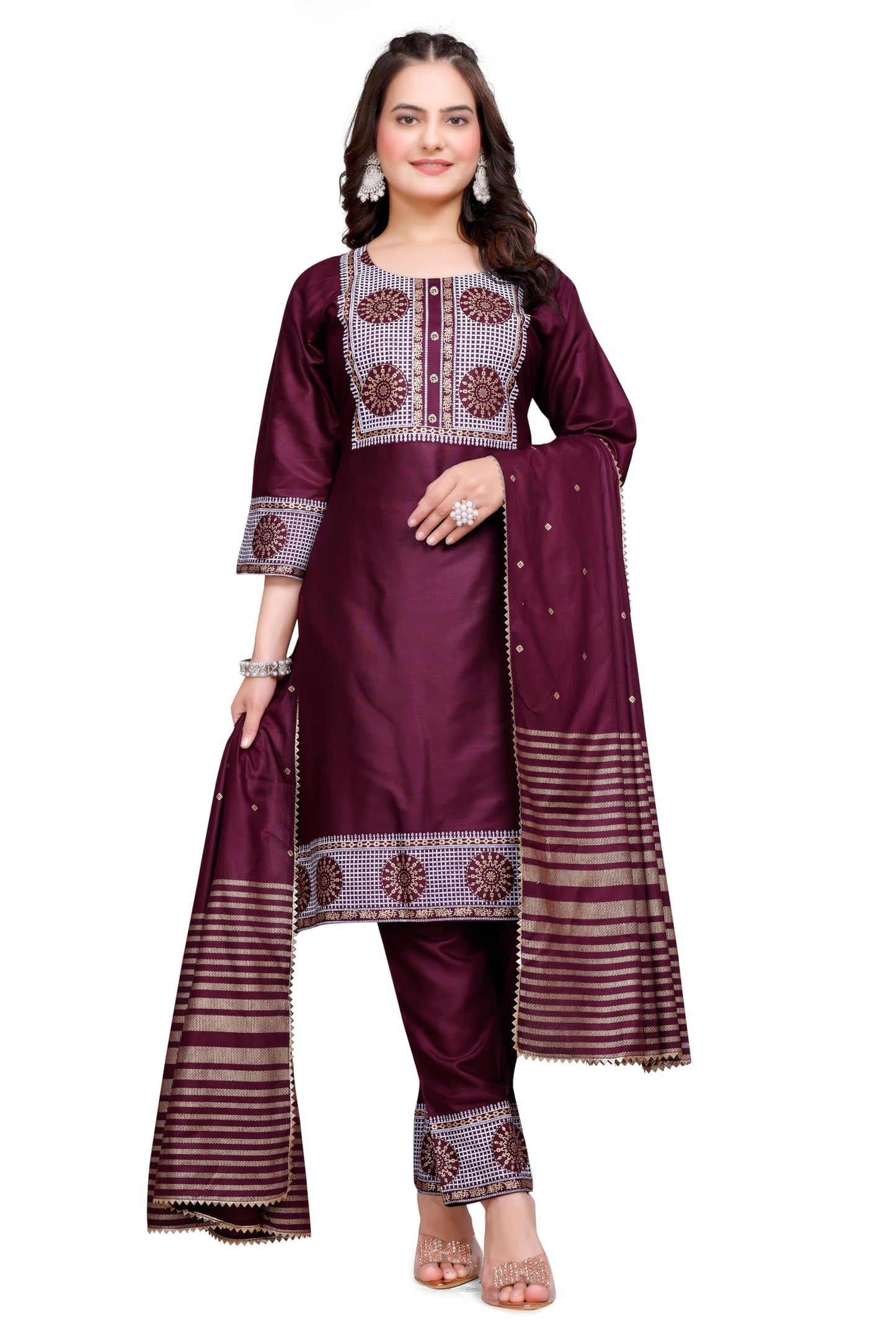 Embroidered Traditional Kurti,Pant & Dupatta Set