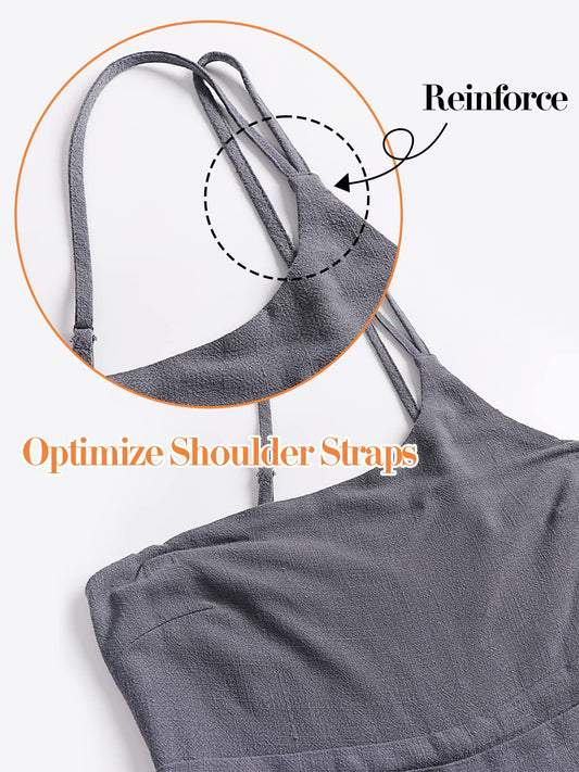Straps One Shoulder Smocked Pleated Waist Casual Wide Leg Jumpsuit Romper with Pockets