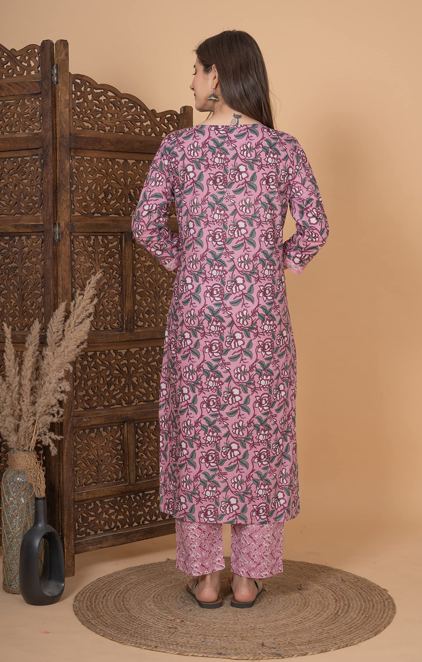 Cotton Printed Dark Printed Straight Embroidery Kurta With Palazzo & Dupatta