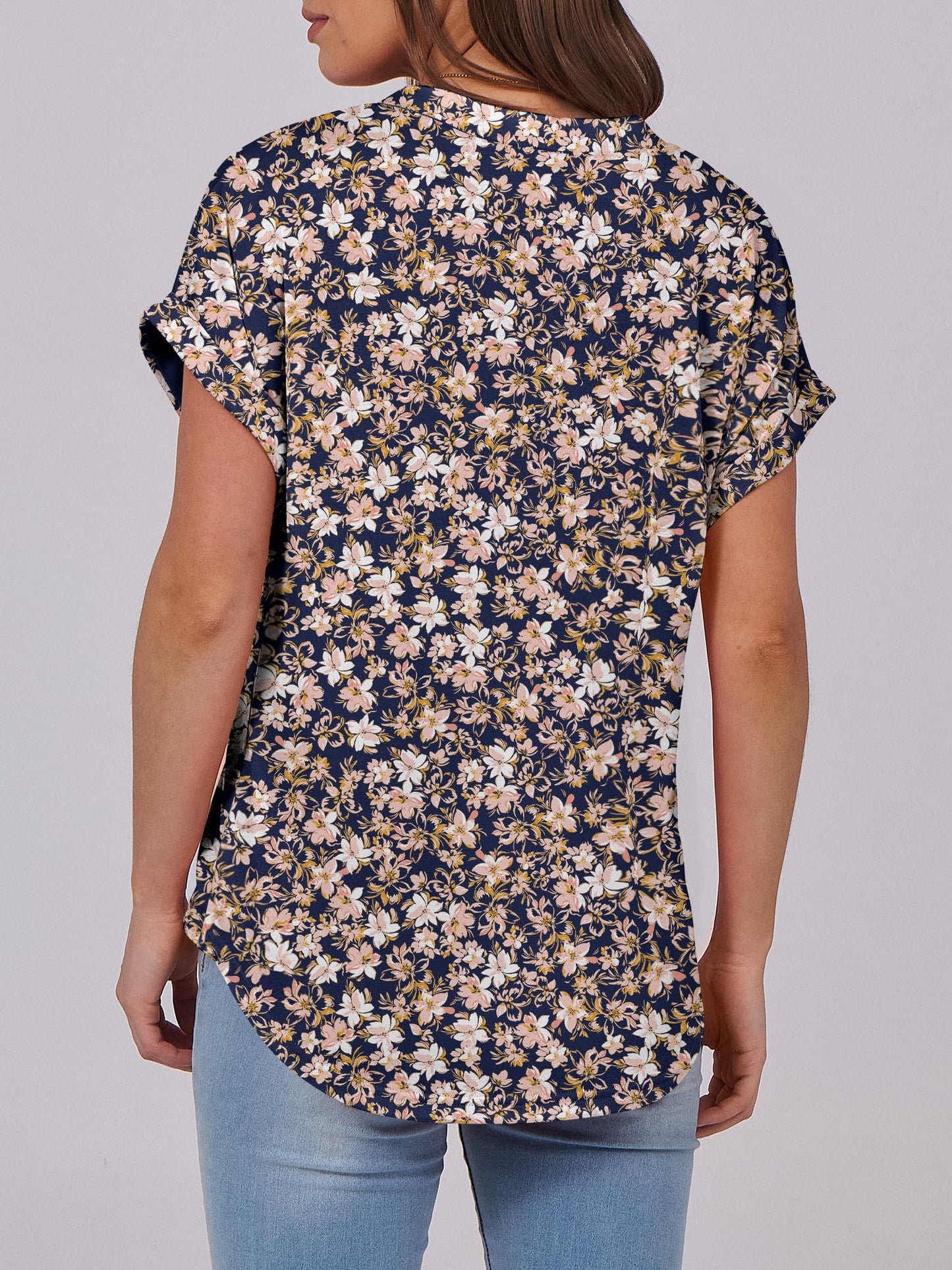 Short Sleeve Henley Tops V Neck Dressy Casual Loose Fit