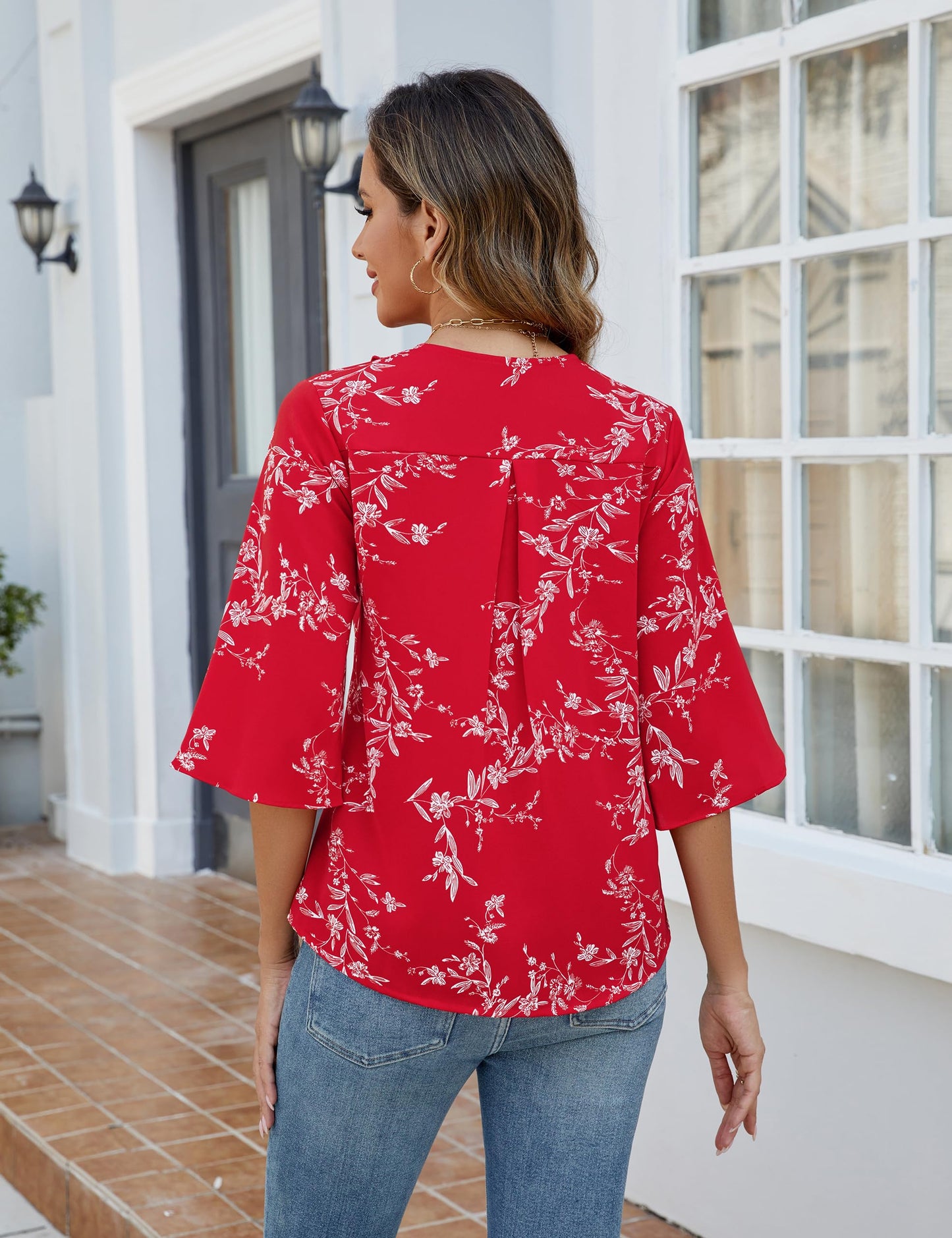 Blooming Jelly Dressy Casual  3/4 Sleeve V Neck Ruffle Tops